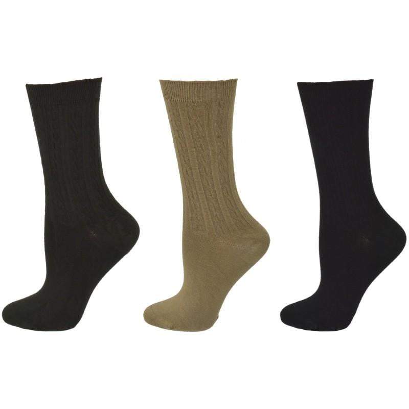 Women's Rayon Socks, Women's Cable Pattern Crew Rayon Socks - 3 Pair